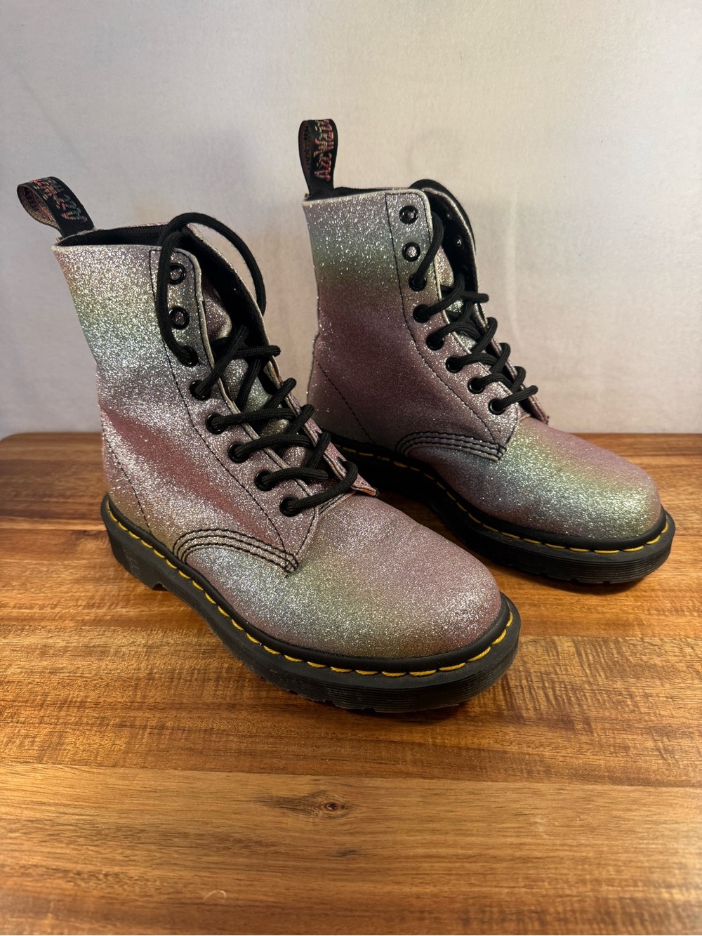 Dr. Martens 1440 Pascal Rainbow Glitter Lace Up Boots Size 6
